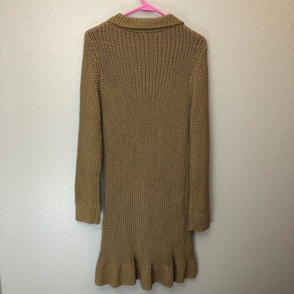 Sister Size Medium Tan Brown Knit Duster Cardigan Wooden Snap Button Closure - Picture 4 of 7